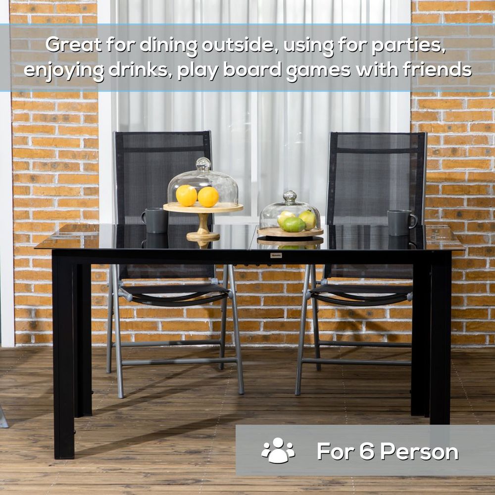 Outsunny Outdoor Dining Table for 6 Patio Table with Glass Tabletop Black - anydaydirect
