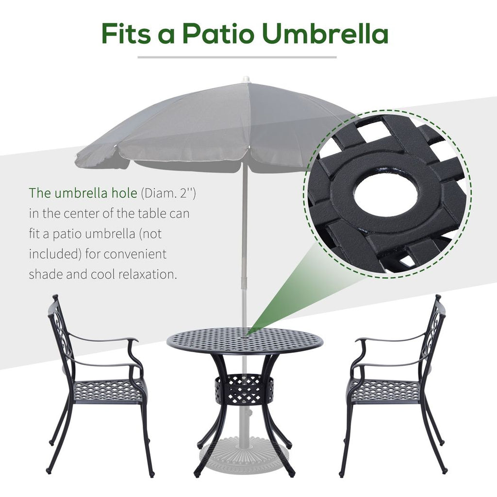 Outsunny Round Aluminium Outdoor Garden Dining Table with Umbrella Hole, Black - anydaydirect