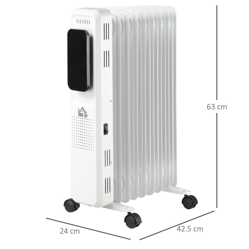 2180W Oil Filled Radiator, 9 Fin, Timer, 3 Set, Safety Cut-Off Remote White - anydaydirect