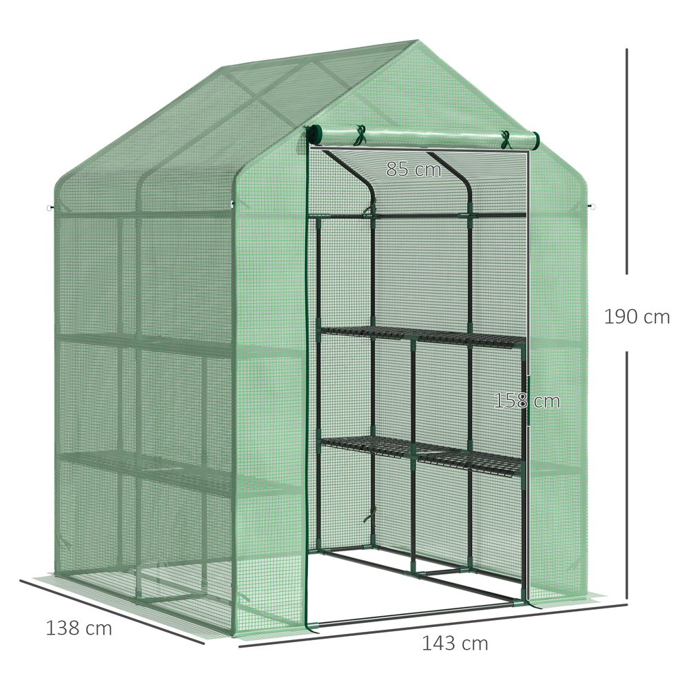 Walk in Garden Greenhouse Outdoor Grow House Shelves, 143x138x190cm Outsunny - anydaydirect