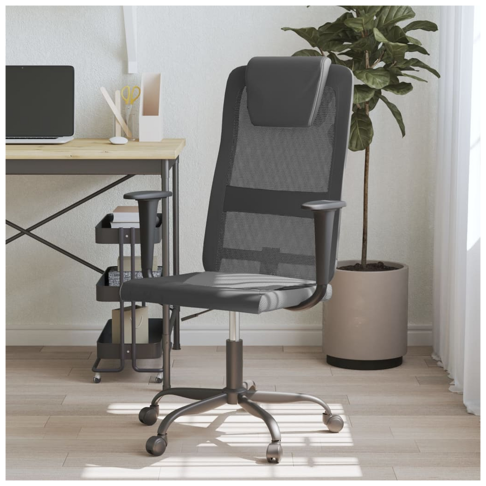 vidaXL Office Chair Grey and Black Mesh Fabric and Faux Leather - anydaydirect