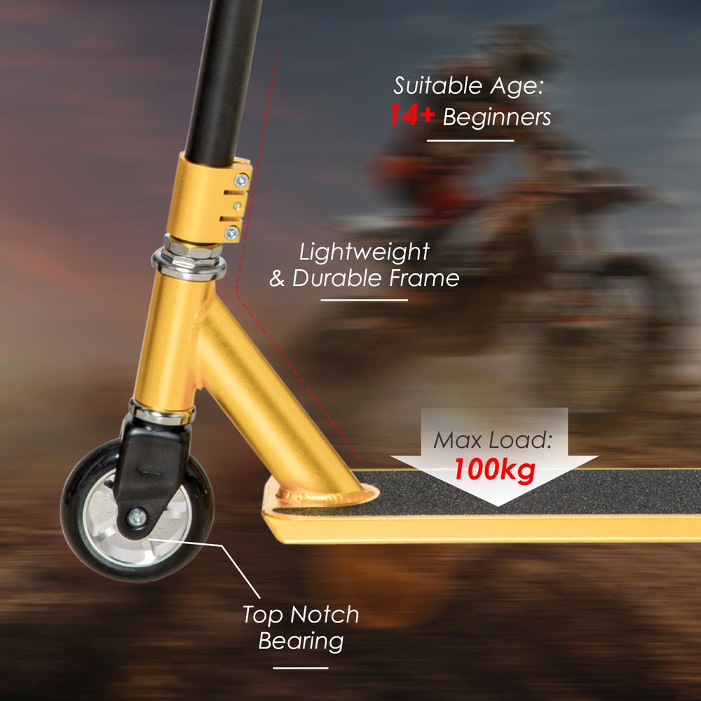 Stunt Scooter Entry Level Tricks Scooter for 14+ Beginners, Gold HOMCOM - anydaydirect