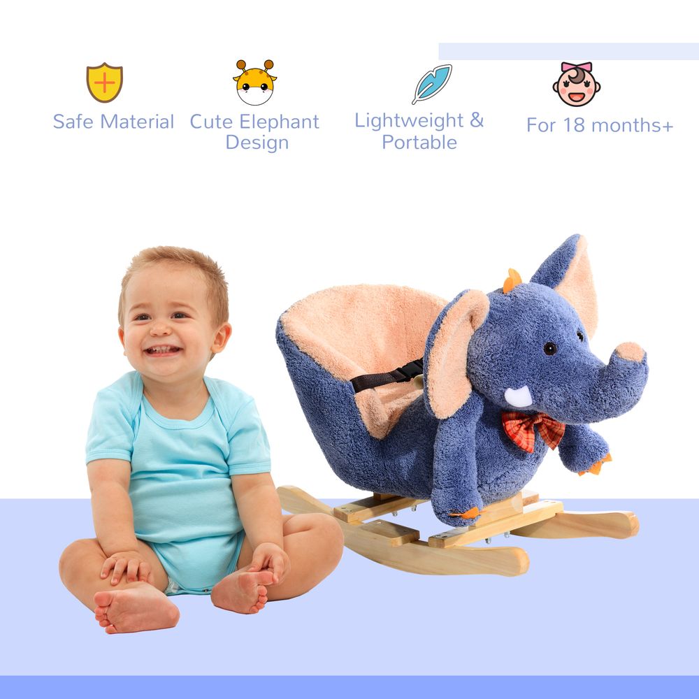 Rocking Horse Ride on Toy Seat Belt Safety Toddler Elephant Music - anydaydirect
