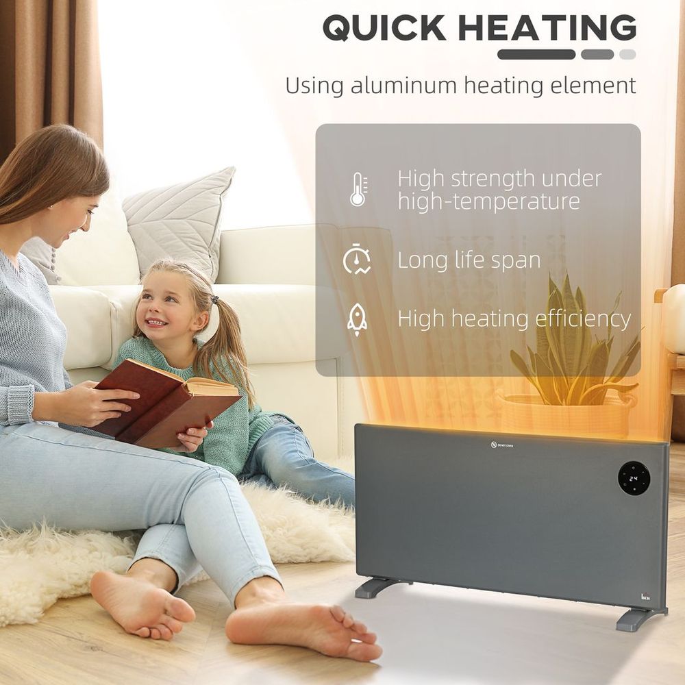 2000W Electric Convector Heater, Quiet Space Heater with LED Display, Grey - anydaydirect