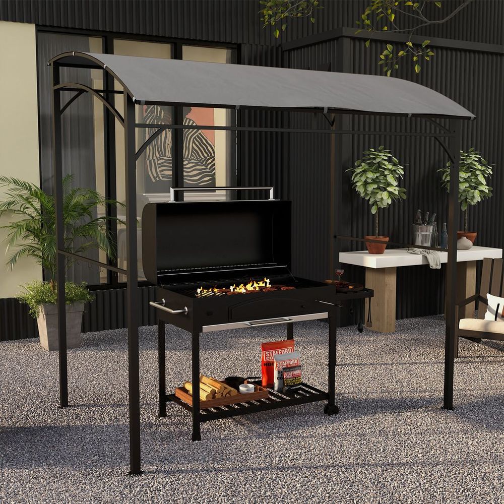 Outsunny 2.2 x 1.5 m BBQ Gazebo Tent Sun Shade with Canopy and 10 Hooks, Grey - anydaydirect