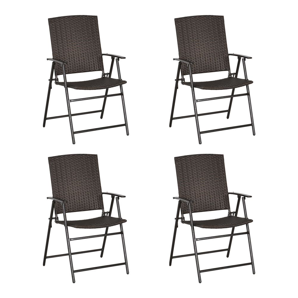 Outsunny 4pcs Rattan Chair Foldable Garden Furniture w/ Armrest Steel Frame - anydaydirect