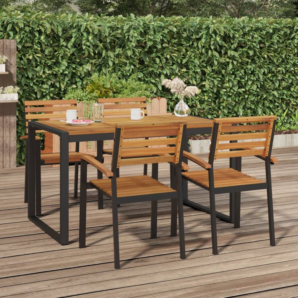 Garden Table with U-shaped Legs 140x80x75 cm Solid Wood Acacia - anydaydirect