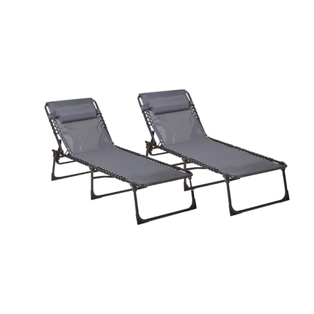 Two Neo Grey Outdoor Folding Sun Loungers - anydaydirect