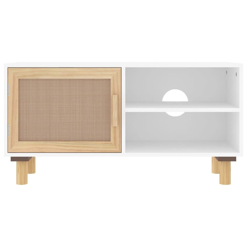 TV Cabinet White 80x30x40 cm Solid Wood Pine and Natural Rattan - anydaydirect