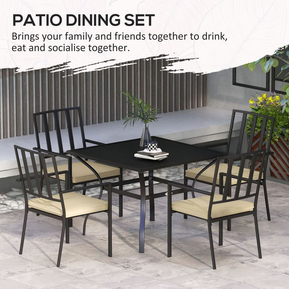 Outsunny Garden Dining Set w/ 4 Stackable Cushioned Chairs and Metal Top Table - anydaydirect