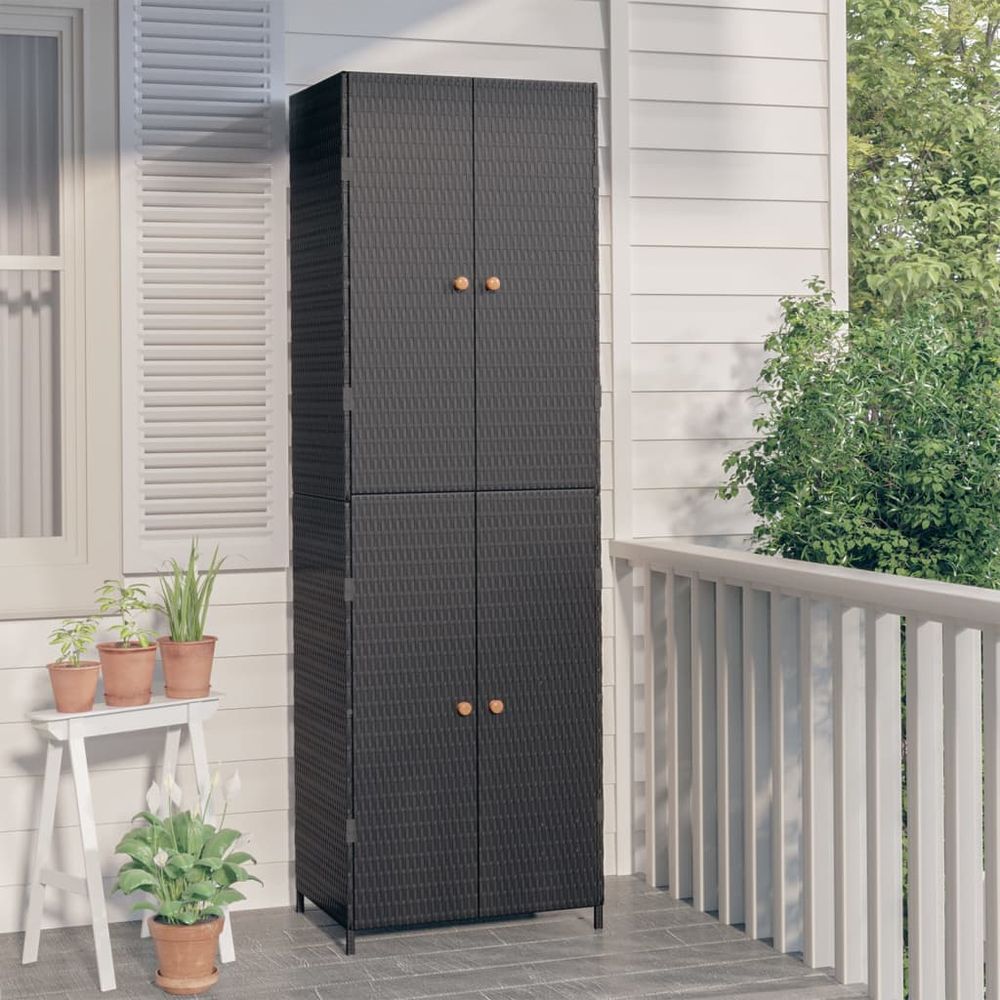 Garden Storage Cabinet Black 59x40x180 cm Poly Rattan - anydaydirect