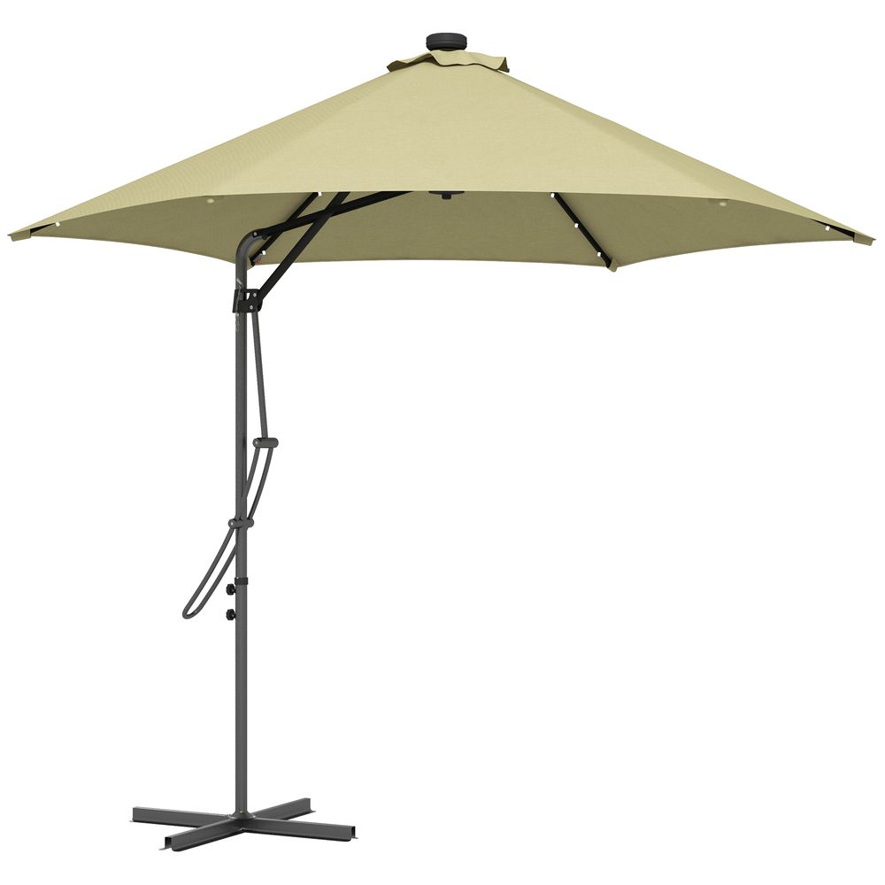 Outsunny 3(m) Cantilever Garden Parasol Umbrella W/ Solar LED and Cover, Beige - anydaydirect