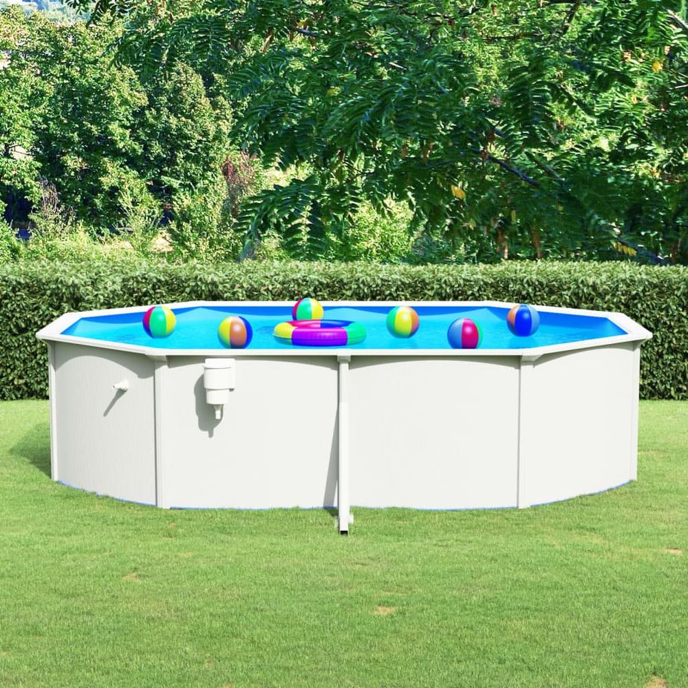 Swimming Pool with Steel Wall Oval 490x360x120 cm White - anydaydirect