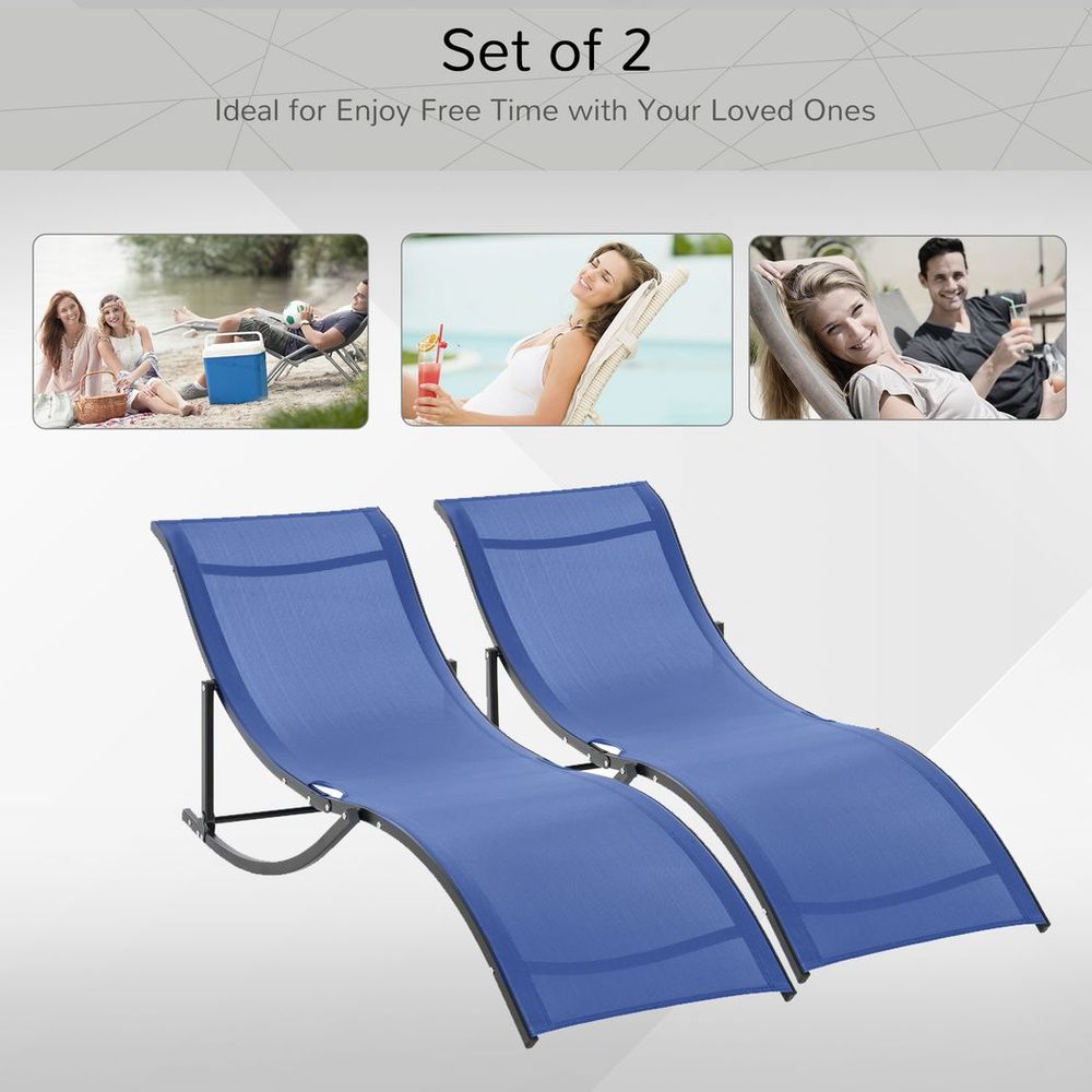 Set of 2 Zero Gravity Lounge Chair Recliners Sun Lounger Navy Blue - anydaydirect