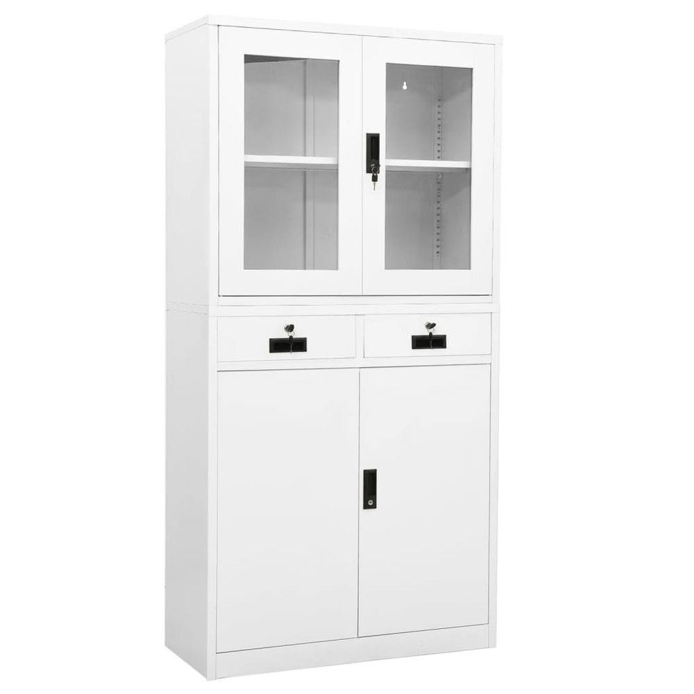 Office Cabinet White 90x40x180 cm Steel and Tempered Glass - anydaydirect