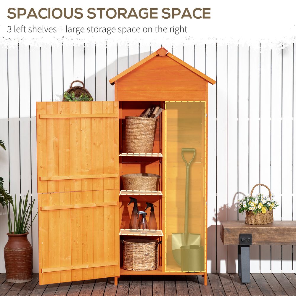 Wooden Garden Shed Outdoor Shelves Utility Tool Storage Cabinet Teak Outsunny - anydaydirect