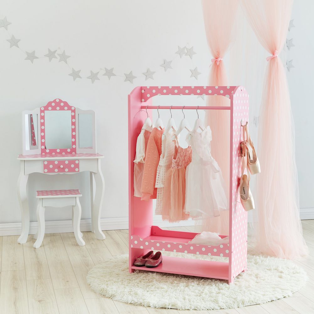 Polka Dot Kids Wooden Clothes Rack Hanger Storage Pink TD-12949A - anydaydirect