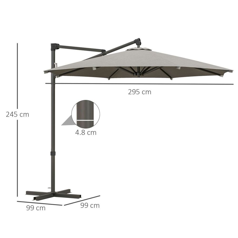Outsunny 3 m Cantilever Parasol with Cross Base, crank Handle, Tilt, Light Grey - anydaydirect
