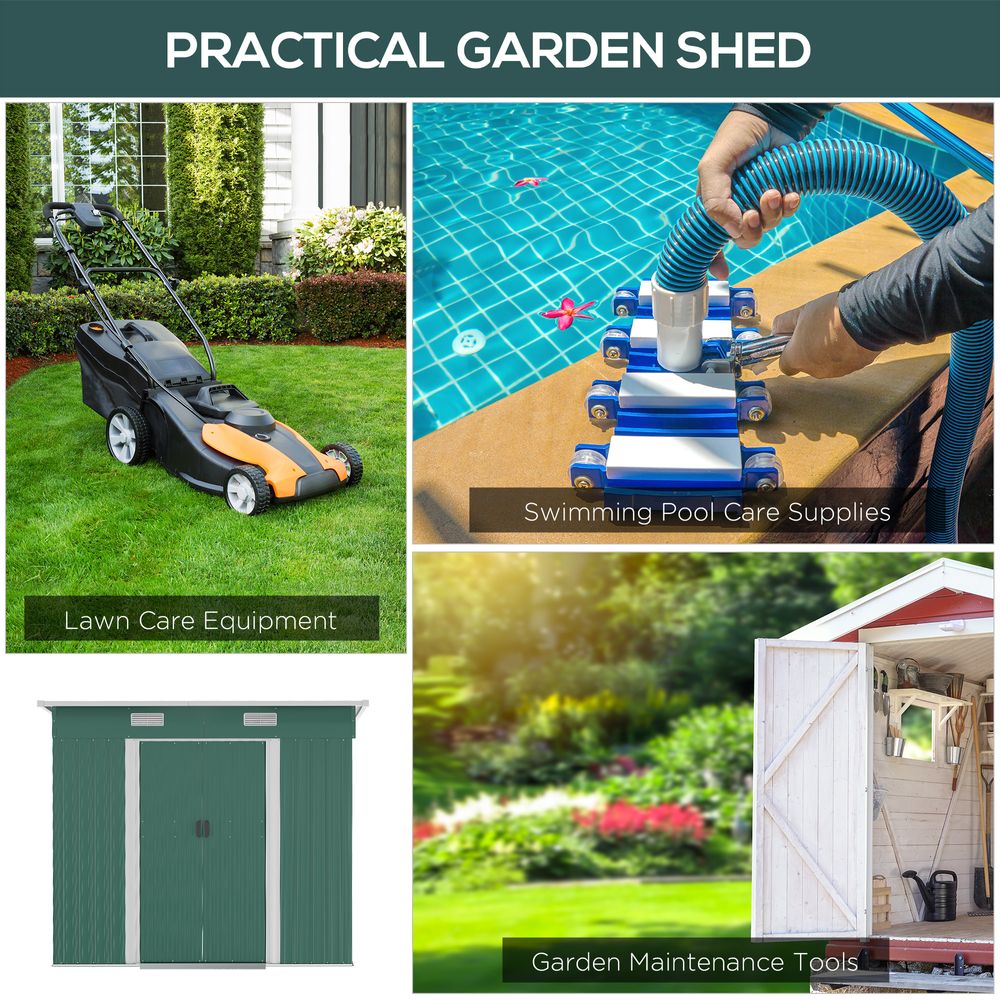 7 x 4ft Outdoor Garden Metal Storage Shed, Green - anydaydirect