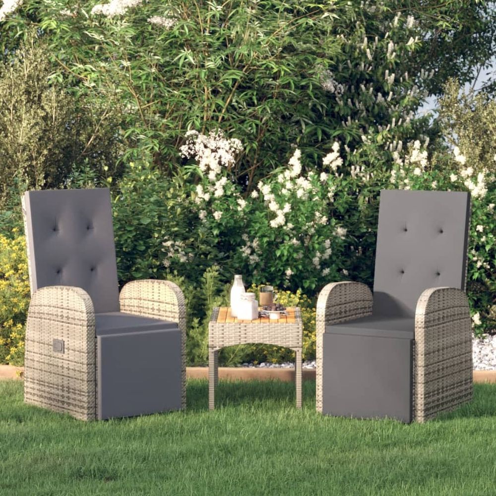 Reclining Garden Chairs with Cushions 2 pcs Grey Poly Rattan - anydaydirect