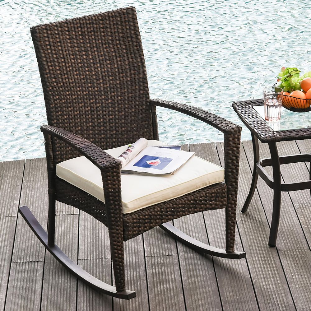 Rattan Rocking Chair W/ Cushion-Brown/Beige - anydaydirect