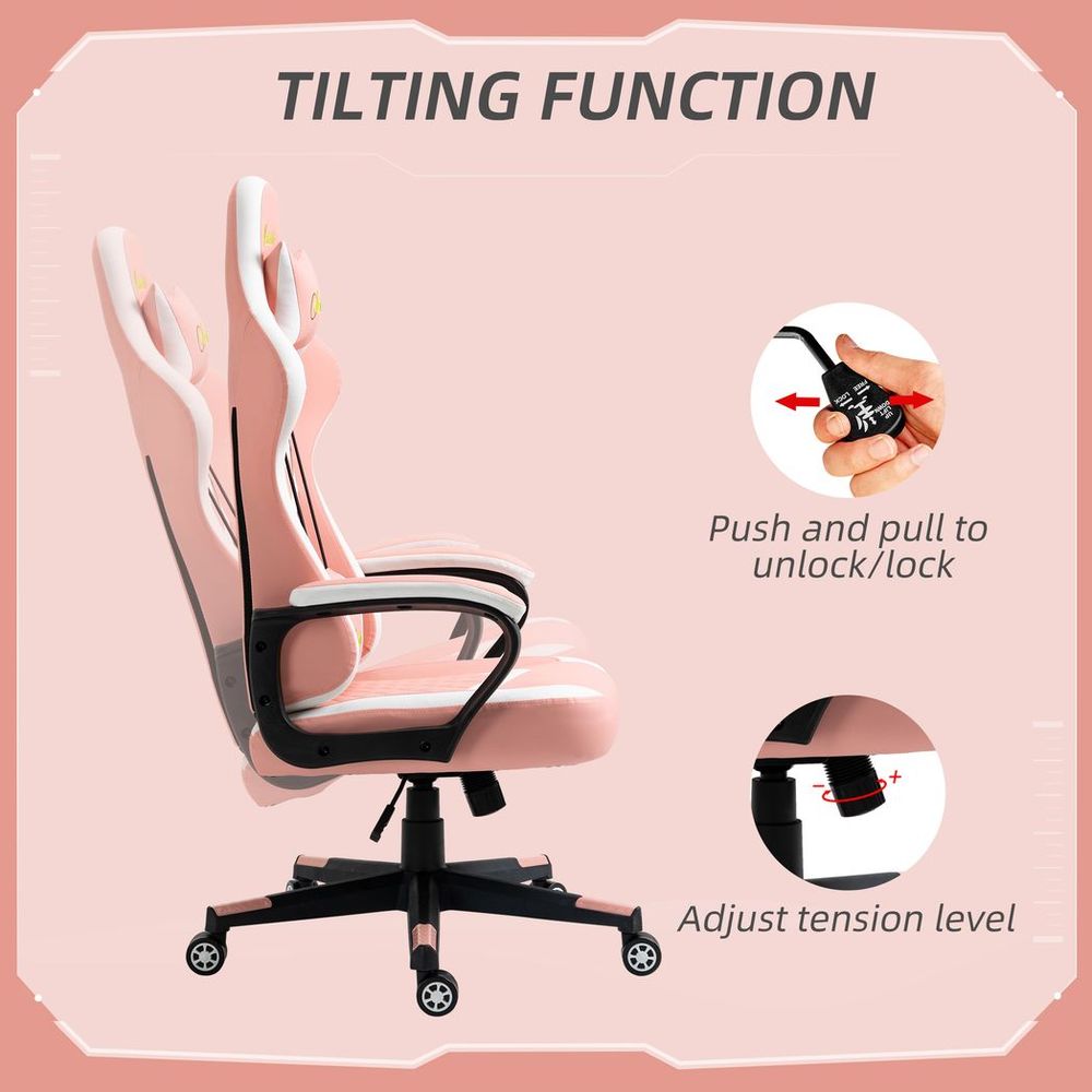 Racing Gaming Chair w/ Lumbar Support, Gamer Office Chair, Pink - anydaydirect
