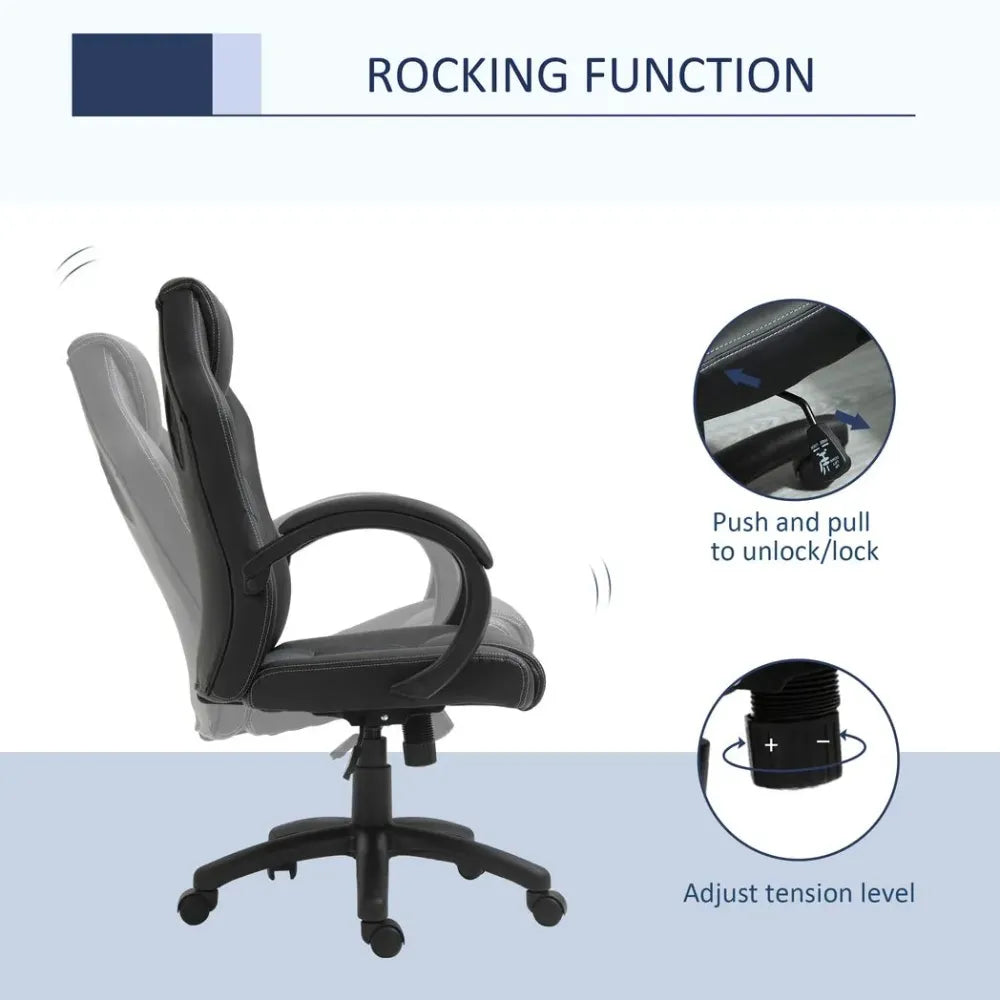 Executive Racing Swivel Gaming Office Chair PU Leather Computer Desk Chair Grey - anydaydirect