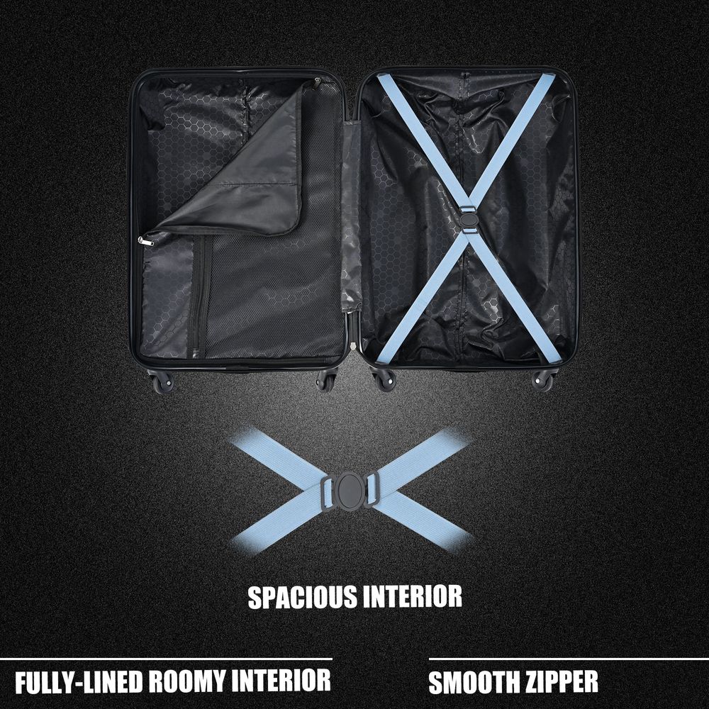 100% ABS Luggage Set, with internal storage pocket, 20, 24, 28 inch (Haze Blue) - anydaydirect