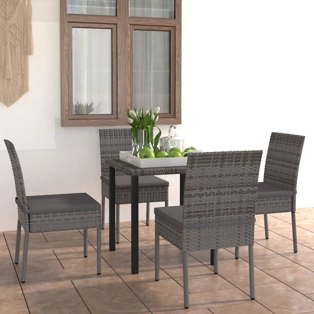 5 Piece Outdoor Dining Set with Cushions Poly Rattan Grey - anydaydirect