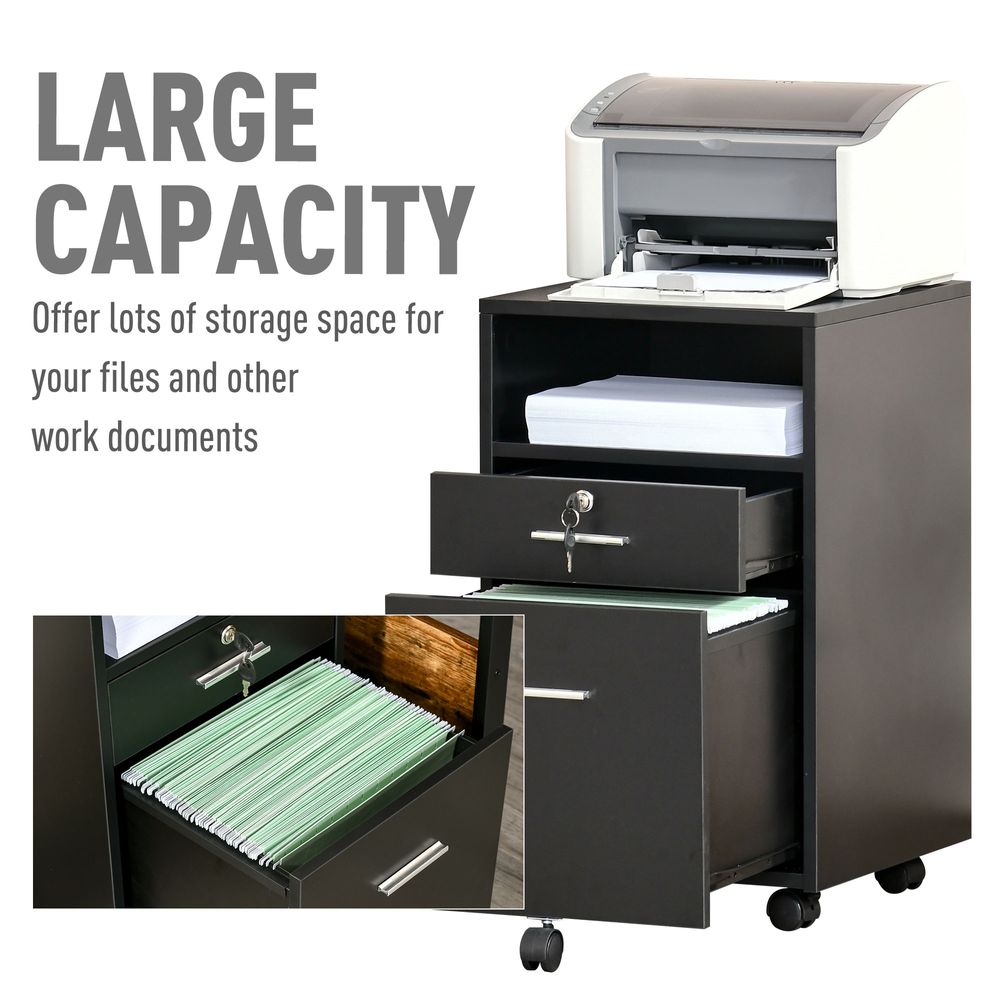 Mobile File Cabinet Lockable Documents Storage w/ 5 Wheels Black Vinsetto - anydaydirect