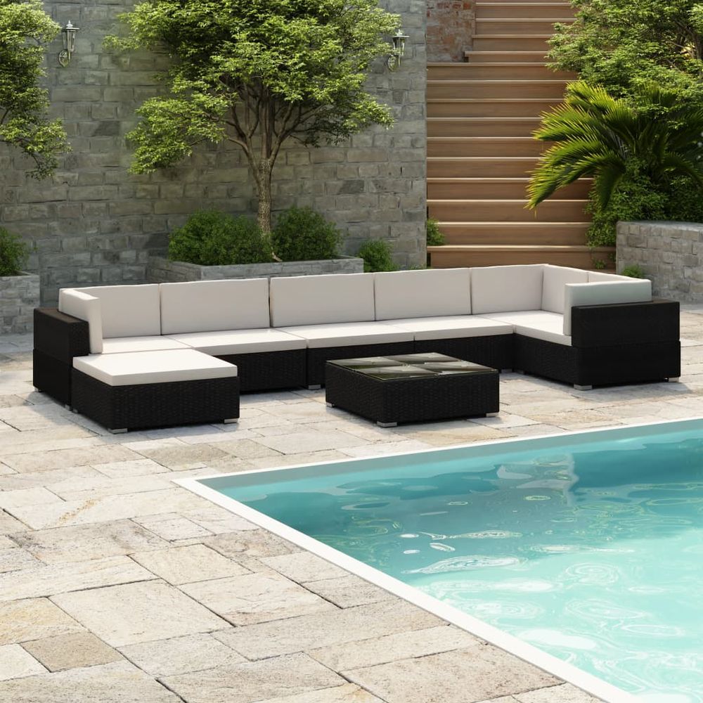 8 Piece Garden Lounge Set with Cushions Poly Rattan Brown - anydaydirect