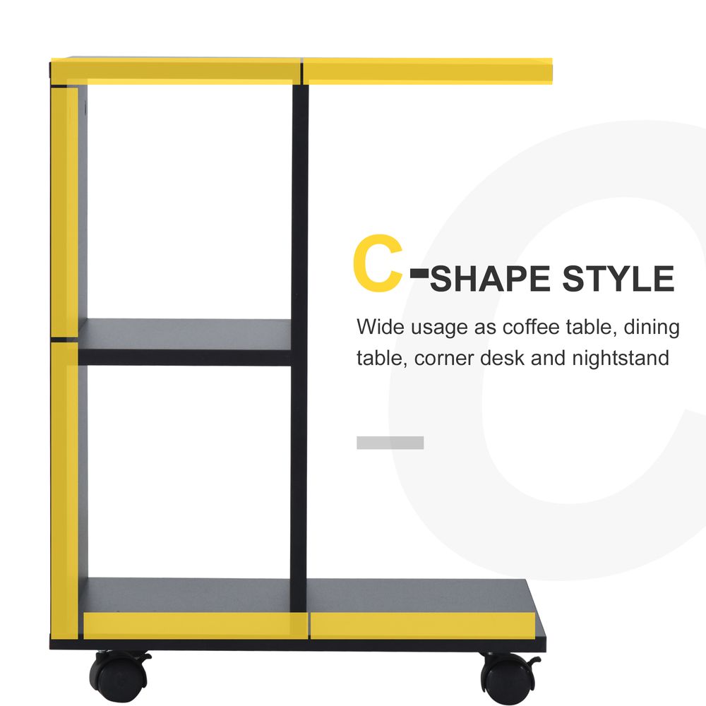 C-Shape End Table Storage Unit w/ 2 Shelves 4 Wheels Home  Office Black - anydaydirect