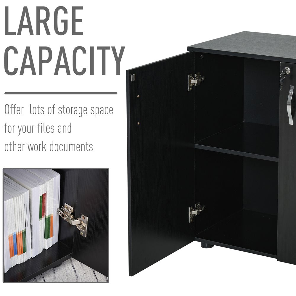 2-Tier Locking Office Storage Cabinet File Organisation w/ 2 Keys Black HOMCOM - anydaydirect