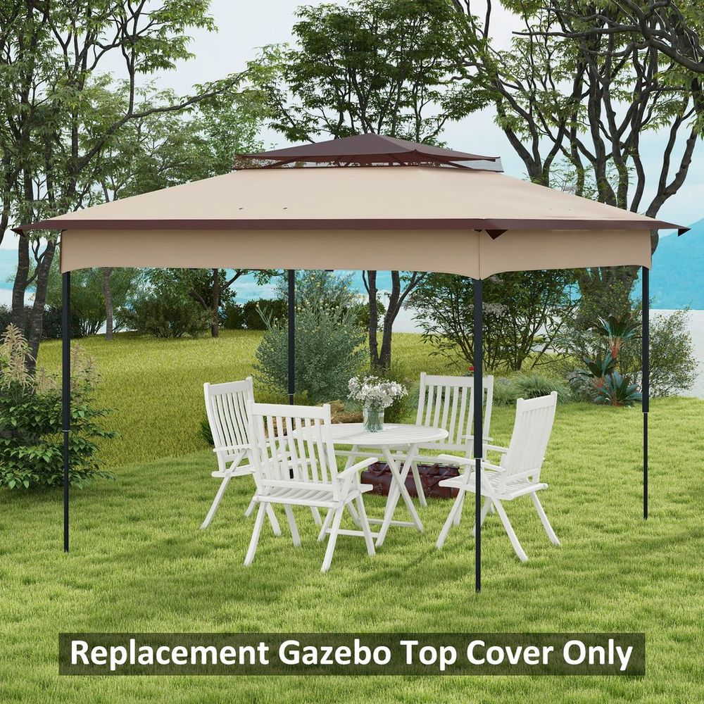 Outsunny 3.25mx3.25m 2-Tier Gazebo Cover Replacement, 30+ UV Protection, Beige - anydaydirect