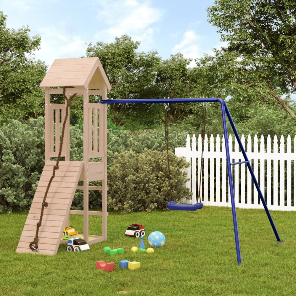 Playhouse with Climbing Wall Swing Solid Wood Pine - anydaydirect