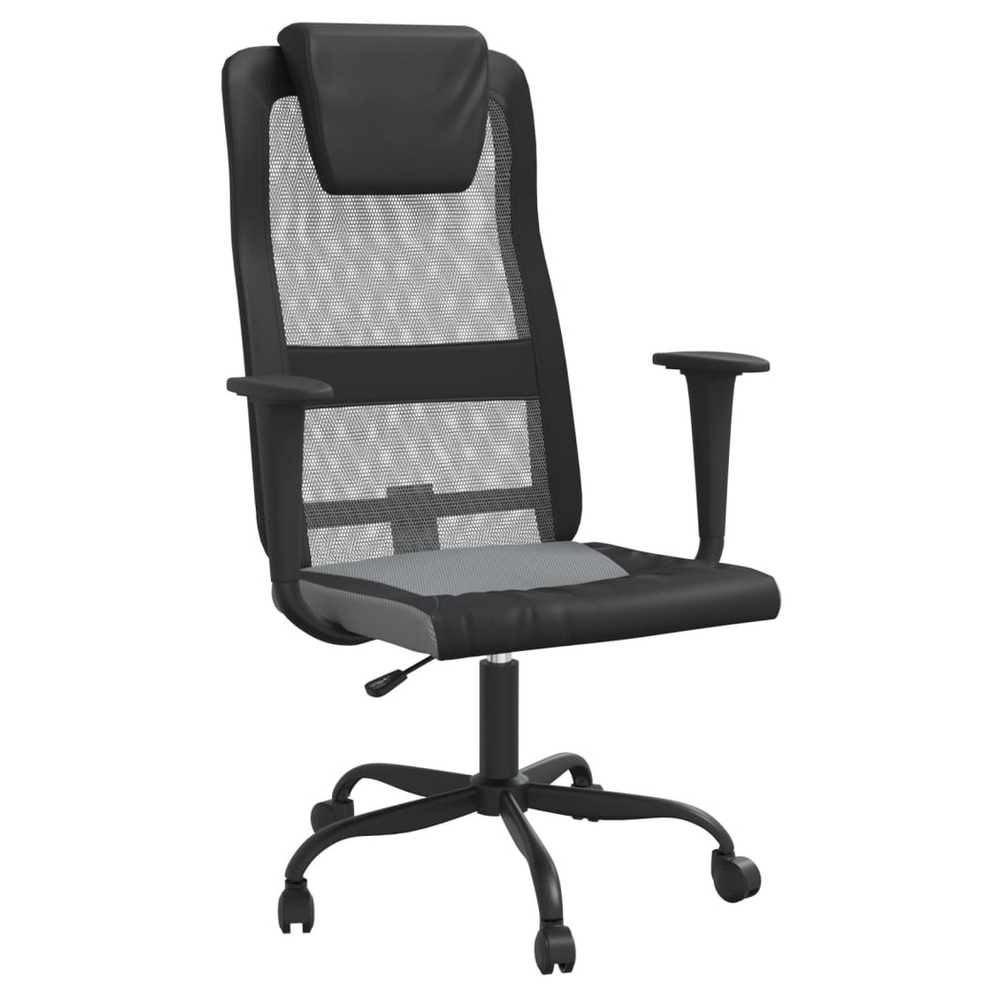 vidaXL Office Chair Grey and Black Mesh Fabric and Faux Leather - anydaydirect
