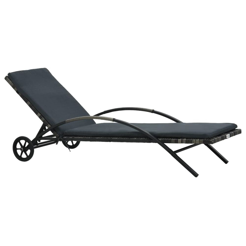Sun Lounger with Cushion & Wheels Poly Rattan Anthracite - anydaydirect