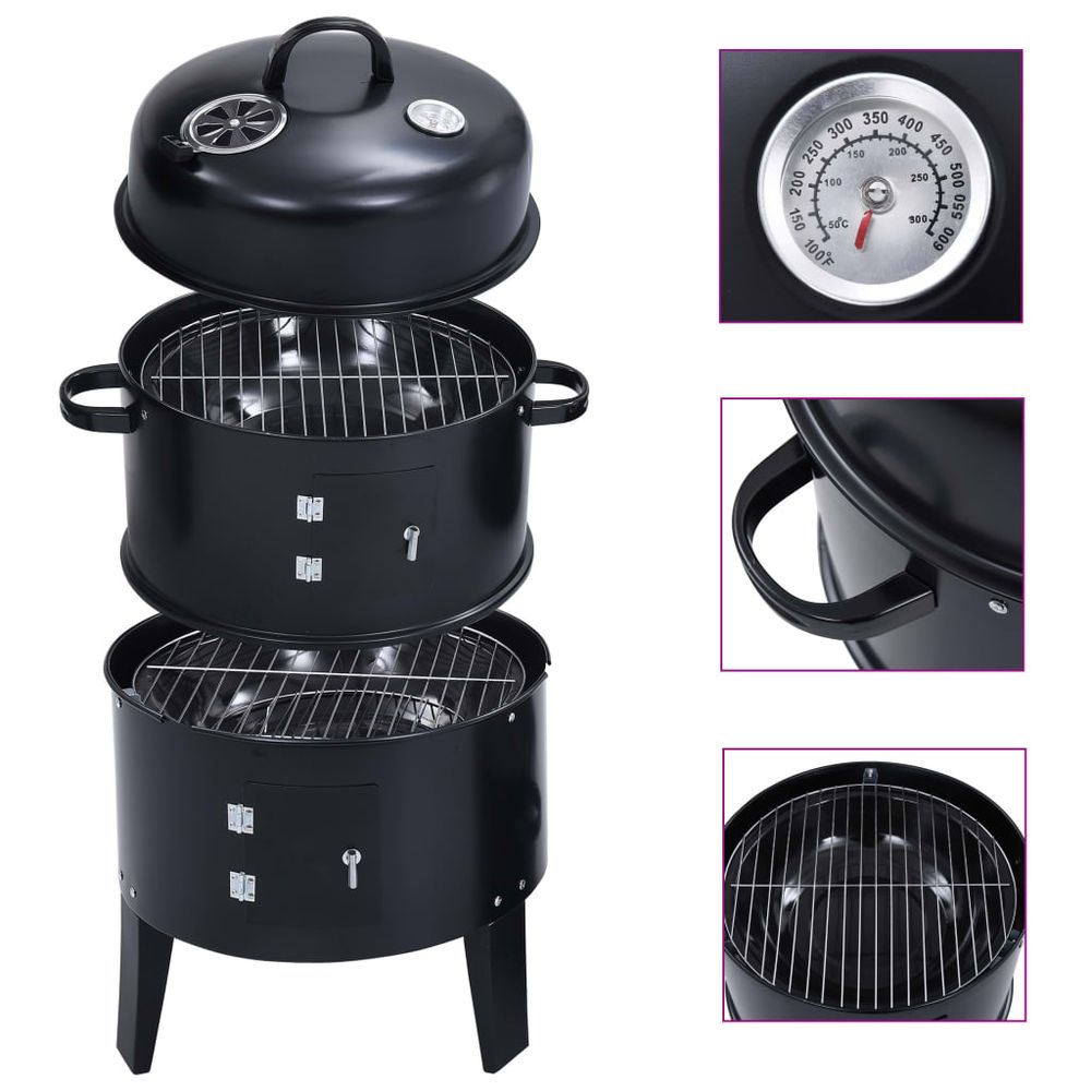 3-in-1 Charcoal Smoker BBQ Grill 40x80 cm - anydaydirect