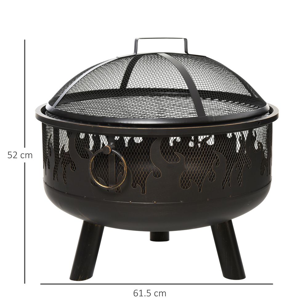 2-in-1 Outdoor Fire Pit with Cooking Grate Steel BBQ Grill Spark Screen Cover - anydaydirect