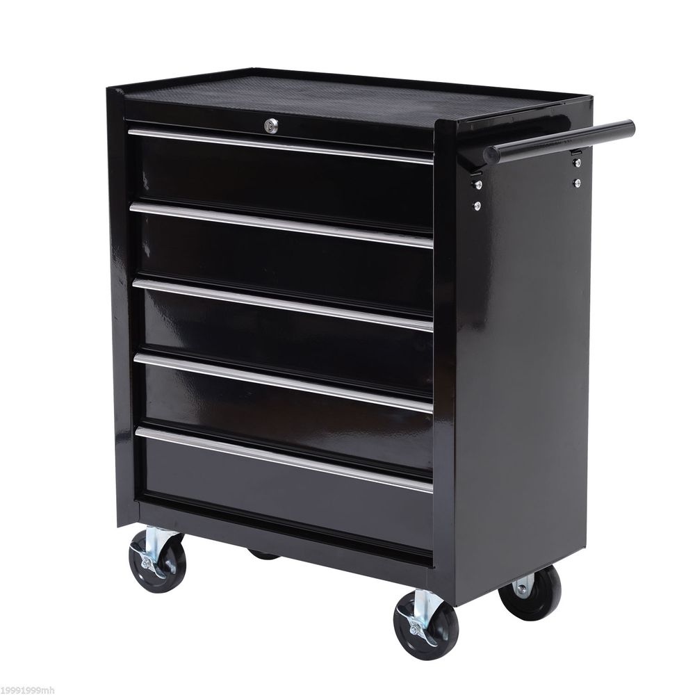 Steel 5-Drawer Tool Storage Cabinet Lockable w/ Wheels Handle 2 Keys Garage - anydaydirect