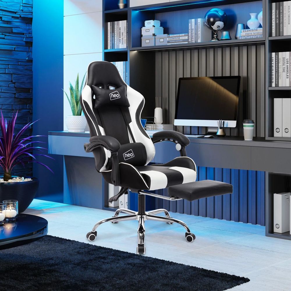 Leather Computer Office Gaming Chair with Massage Function & Footrest - anydaydirect