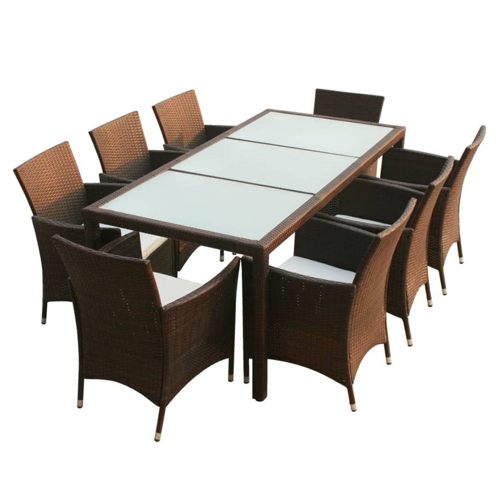 9 Piece Outdoor Dining Set with Cushions Poly Rattan Brown - anydaydirect