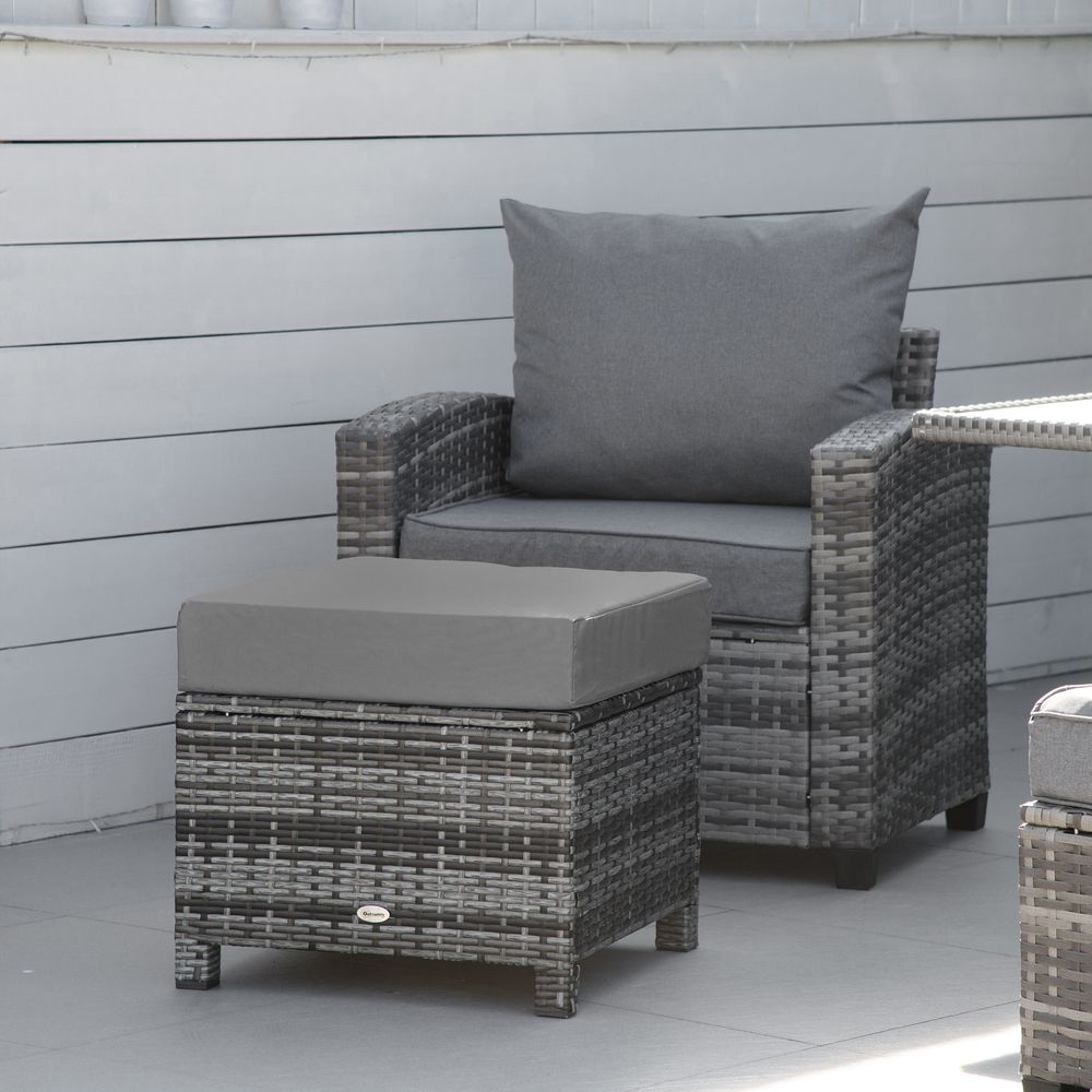 Rattan Footstool Wicker Ottoman with Padded Seat Cushion Furniture 50x50x35 cm - anydaydirect