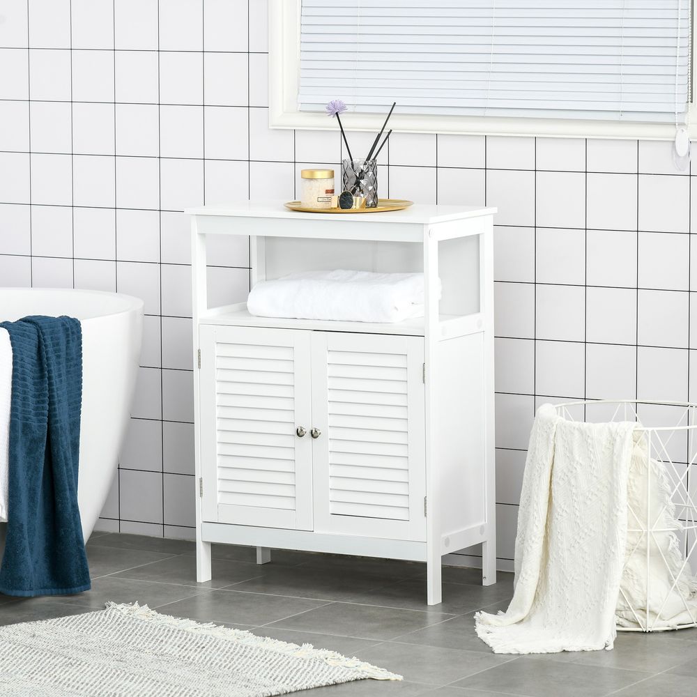 kleankin Wooden Bathroom Floor Cabinet  Door Corner Storage Oragnizer White - anydaydirect