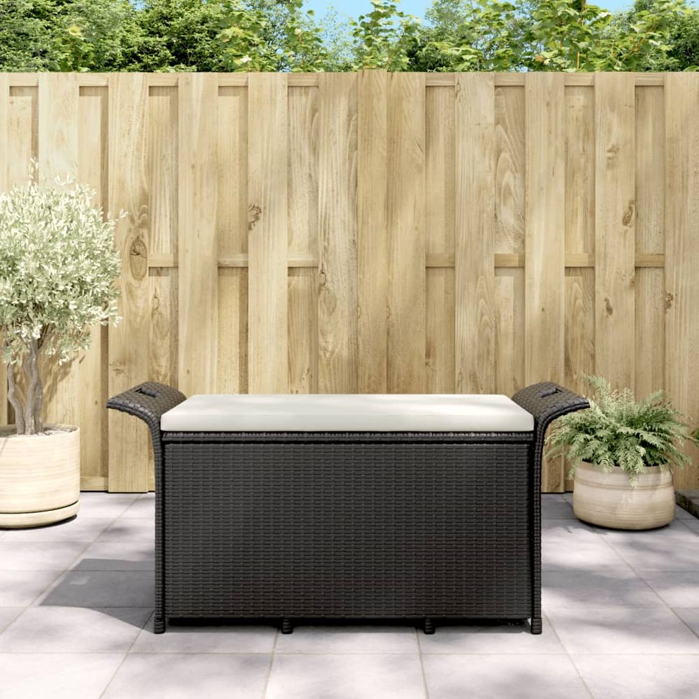vidaXL Garden Bench with Cushion Black 116x46x57 cm Poly Rattan - anydaydirect