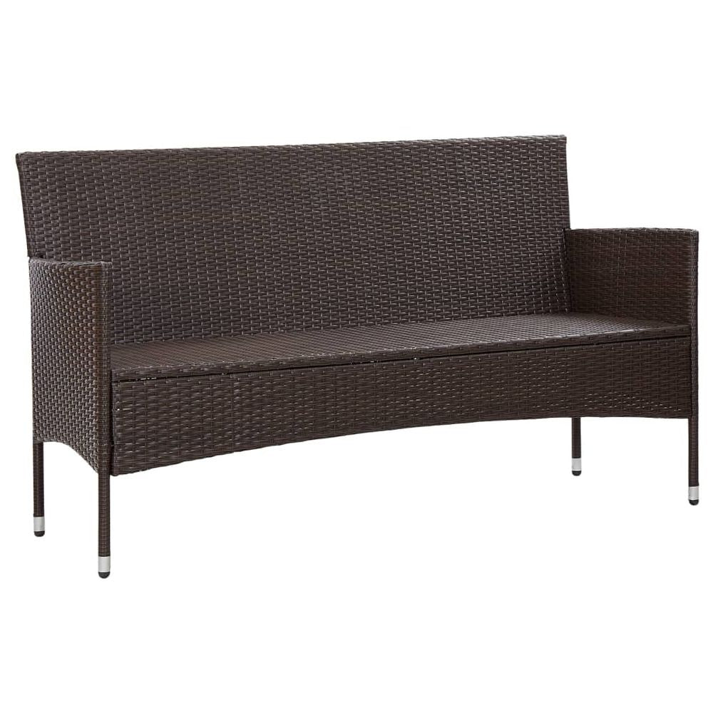 3-Seater Garden Sofa with Cushions Brown Poly Rattan - anydaydirect