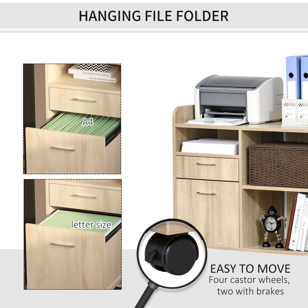 Filing Cabinet Mobile Printer Stand w/ Adjustable Storage Shelf, Oak Vinsetto - anydaydirect