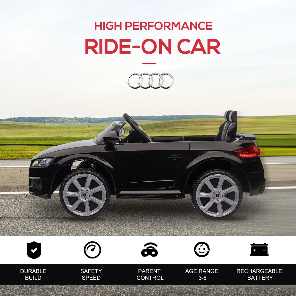 12V Battery Licensed Audi TT Ride On Car w/ Remote Headlight MP3 Black - anydaydirect