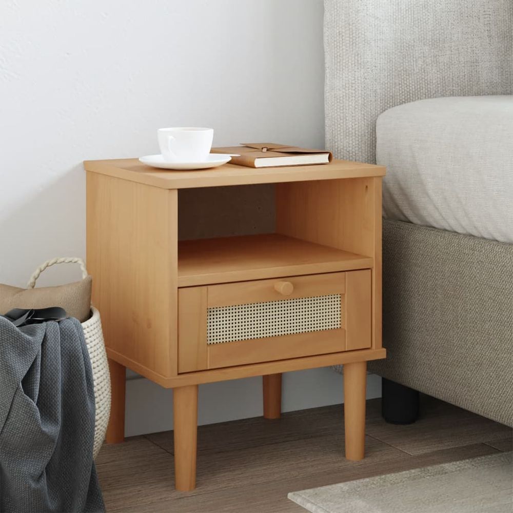 vidaXL Bedside Cabinet SENJA Rattan Look Brown 40x35x48 cm Solid Wood Pine - anydaydirect
