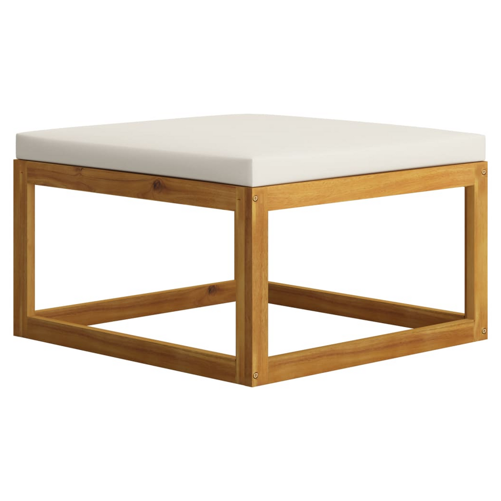 Footstool with Cream White Cushion Solid Wood Acacia - anydaydirect